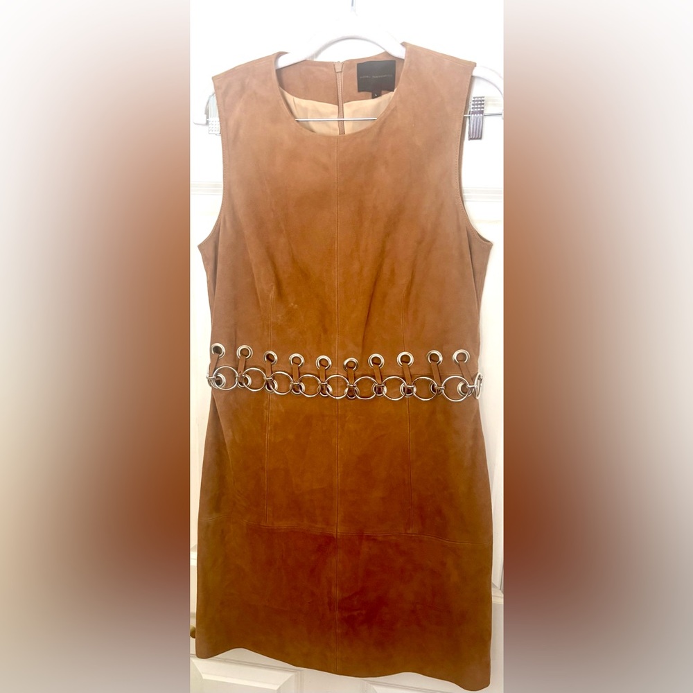Hôtel Particulier Goat Suede Eyelet Shift Dress Tan Size L